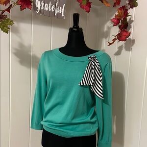 🔥🔥talbots Teal Top with Striped Bow Accent Mp